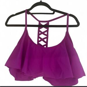BONGO Purple Ruffle Strappy Bikini Top
